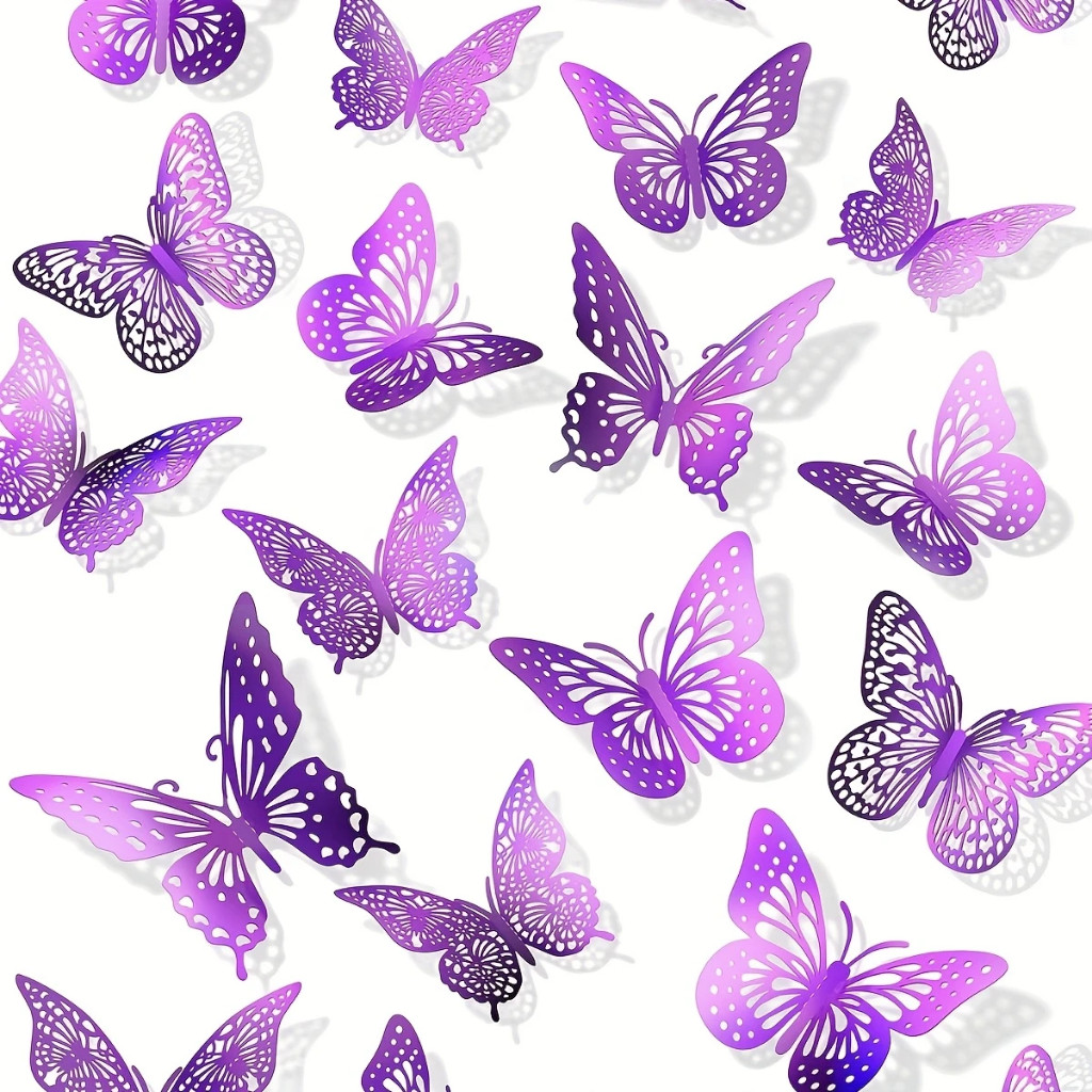 72Pcs/set 3D Butterfly Paper Cake Decoração De Bolo De Papel De Borboleta Topper Festa De Aniversário  Roxo
