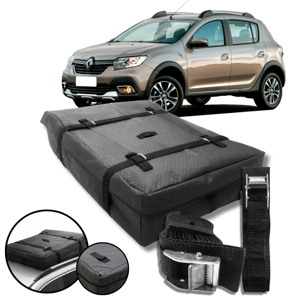 Bolsa Maleiro Teto Vulcanizado Impermeável 175l + Cinta Carga Renault Sandero Stepway