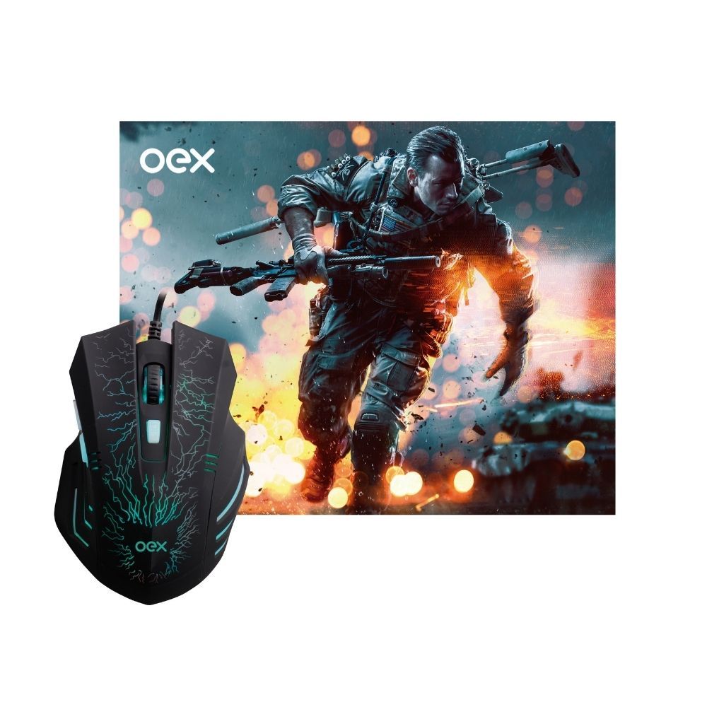 Kit Combo Gamer Mouse E Mousepad Oex Stage 2400 Dpi Original