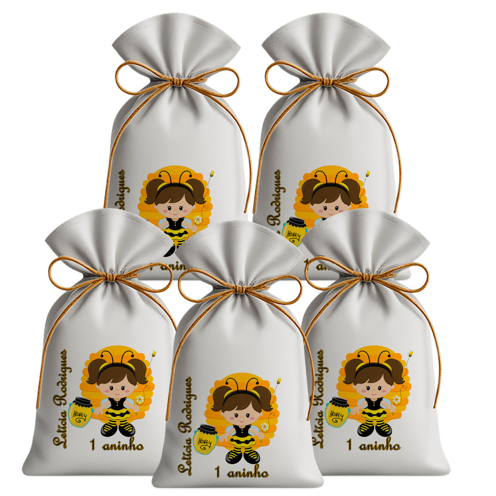 Kit 20 Saquinhos Sacolinhas Lembrancinha Festa Aniversário Tecido Personalizado Abelhinha