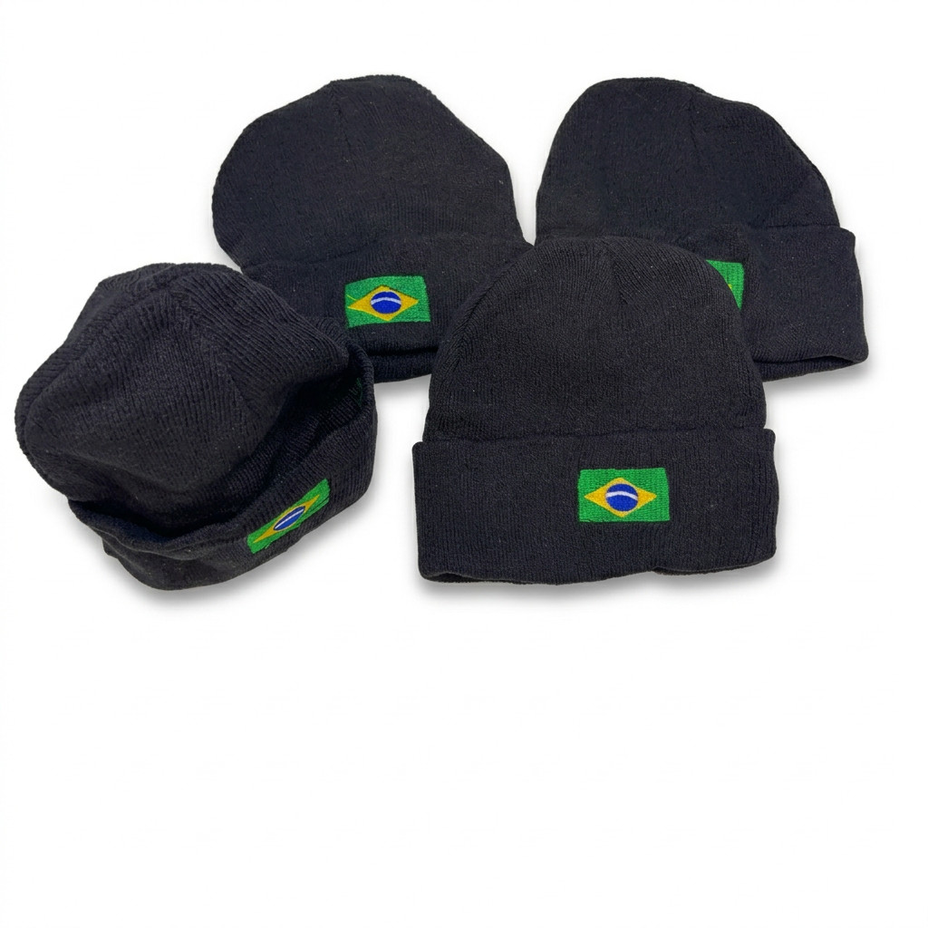 Gorro Touca Inverno Bandeira Do Brasil Bordada Unissex Forrado Macio