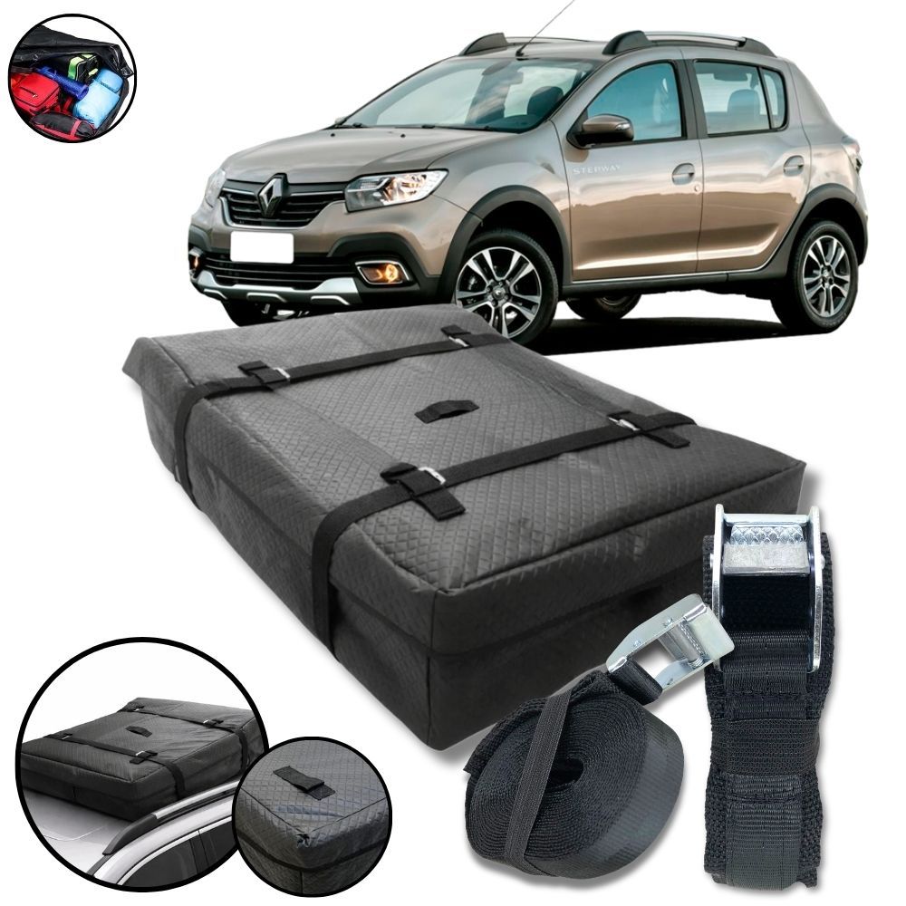 Bolsa Maleiro Teto Vulcanizado Impermeável 175l Aerodinamico +  Cinta Premium Renault Sandero Stepway