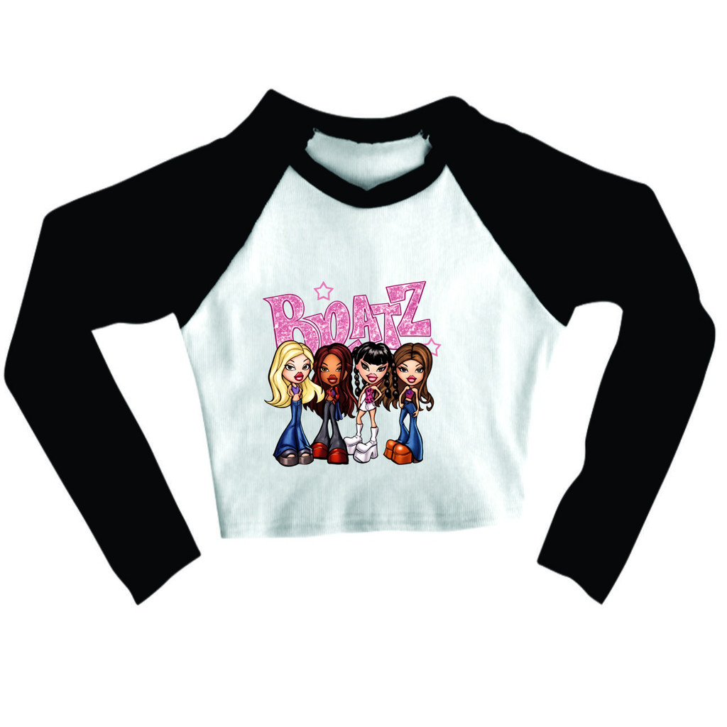 Cropped Raglan inverno Feminino Tumblr blogueira Bratz Angel Bonecas Yasmin Cloe Jade Sasha Tour Moda feminina manga lon