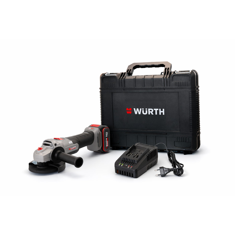 Kit Esmerilhadeira à Bateria 115mm 20V com Maleta, 1 Ferramenta, 1 Bateria 20V/5Ah, 1 Carregador 4Ah Wurth