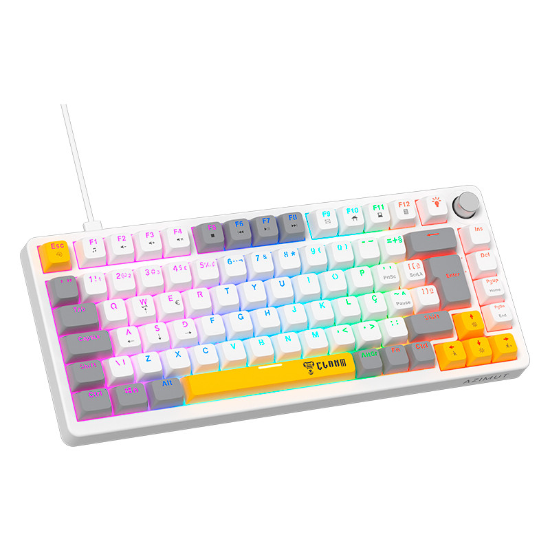 Teclado Gamer Mecanico 75% Clanm Azimut Lyra RGB Hot Swap Switch Red ABNT2 Knob 84 Teclas Branco