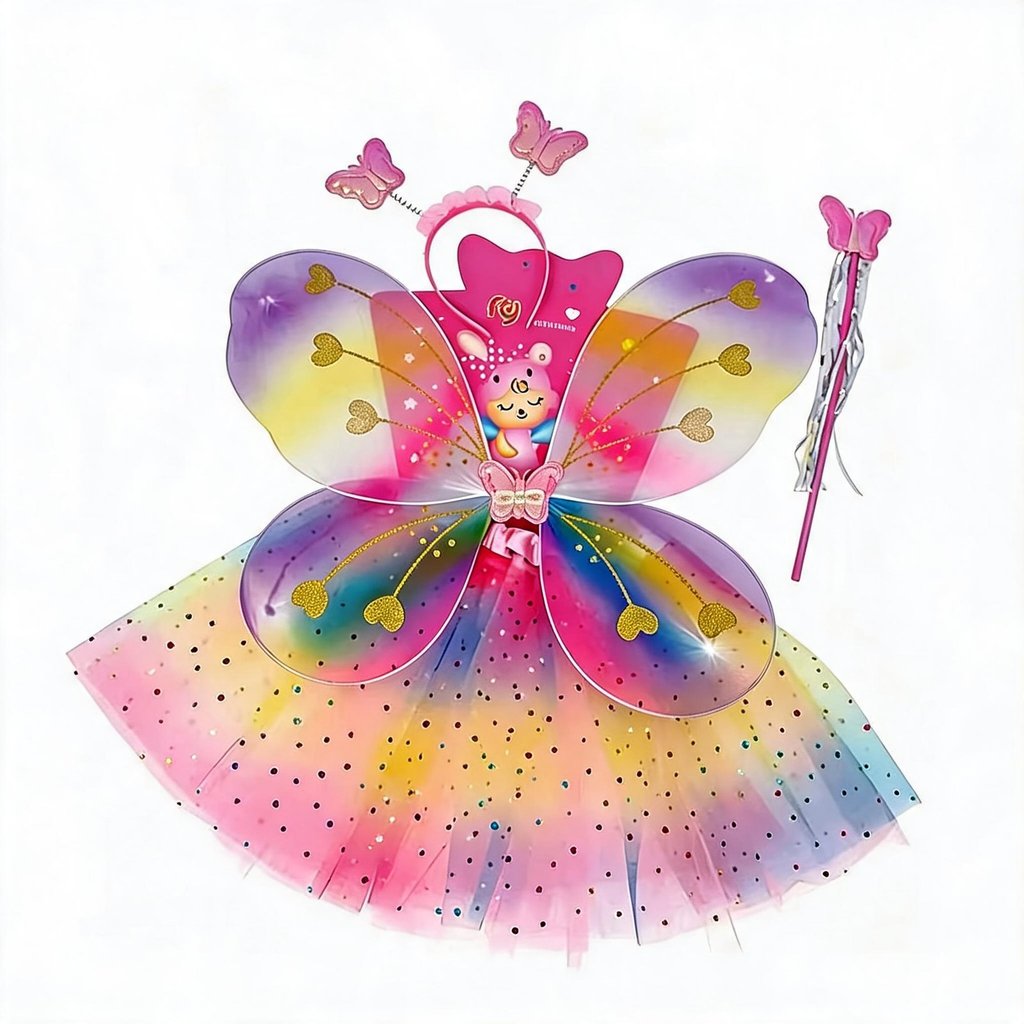 Conjunto Fantasia de Fada Borboleta 4 Peças para Crianças Carnaval e Festas Temáticas