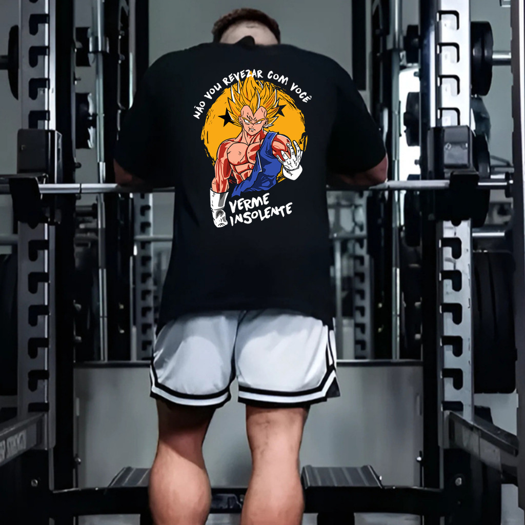 Camiseta Oversized Academia Anime Dragonball Vegeta Verme Insolente Treino Camisa 100% Algodão Unissex