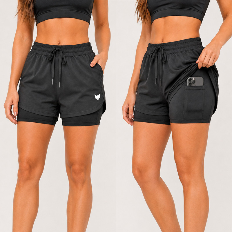 Shorts Bermuda Feminino 2 Em 1 Com Bolso Interno Para Academia Corrida E Caminhada