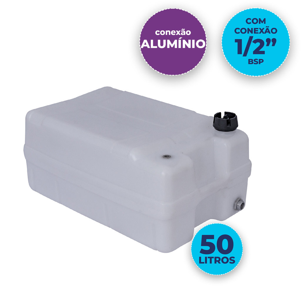 TANQUE 50 LITROS COM 1 CONEXÃO SAÍDA POR GRAVIDADE 1/2" BSP ALUMÍNIO - BRANCO