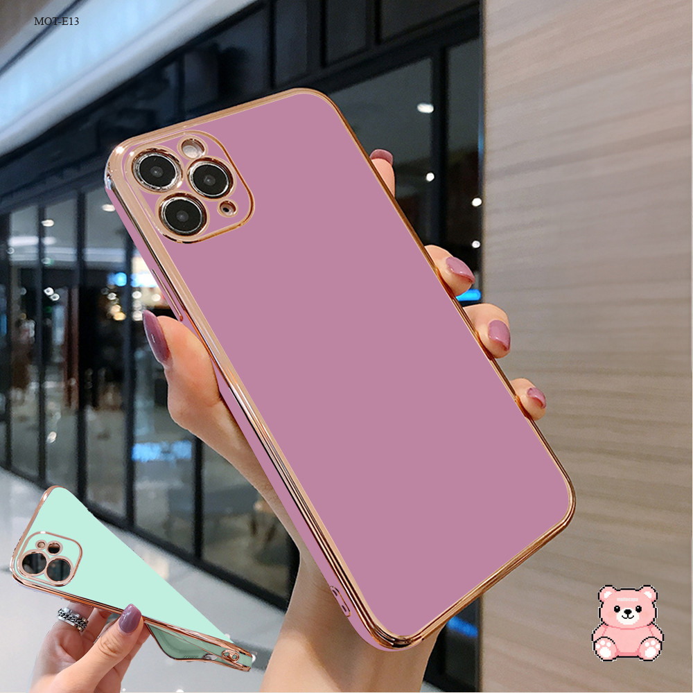 Capa Luxo Com Borda Dourada Para Motorola Moto E13 E20 E22 E32 E6S E7 Plus Power Capinha