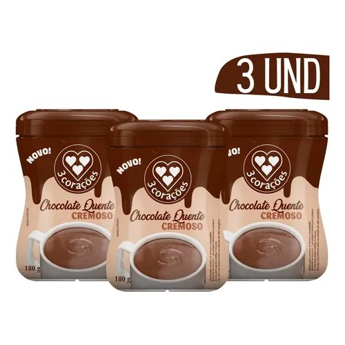 Kit 4 Chocolate Quente Pó Cremoso Pote 180g 3 Corações