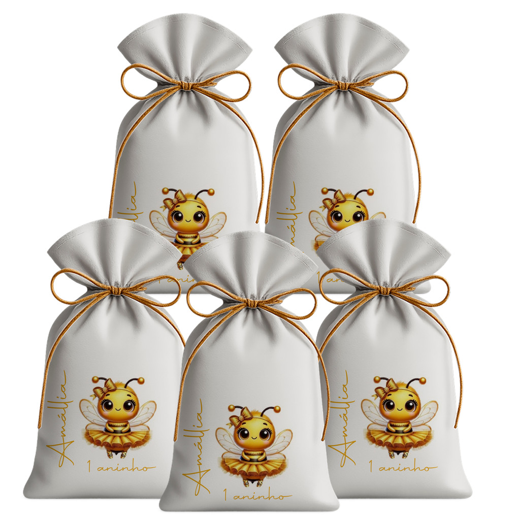 Kit 15 Saquinhos Sacolinhas Lembrancinha Festa Aniversário Tecido Personalizado Abelhinha Bailarina