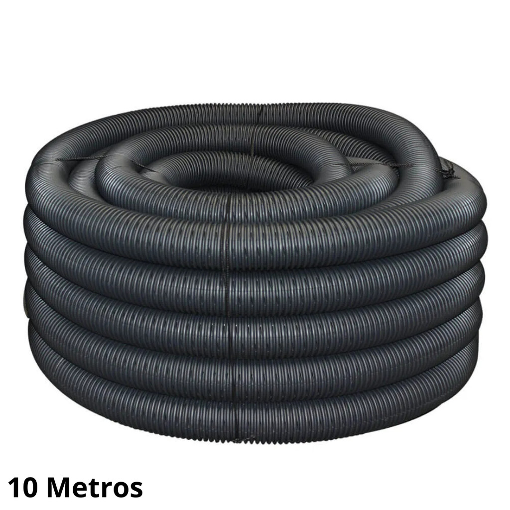 Tubo Duto PEAD Corrugado Dreno Perfurado 4 pol (100mm) Rolo 10M para Drenagem e Construção