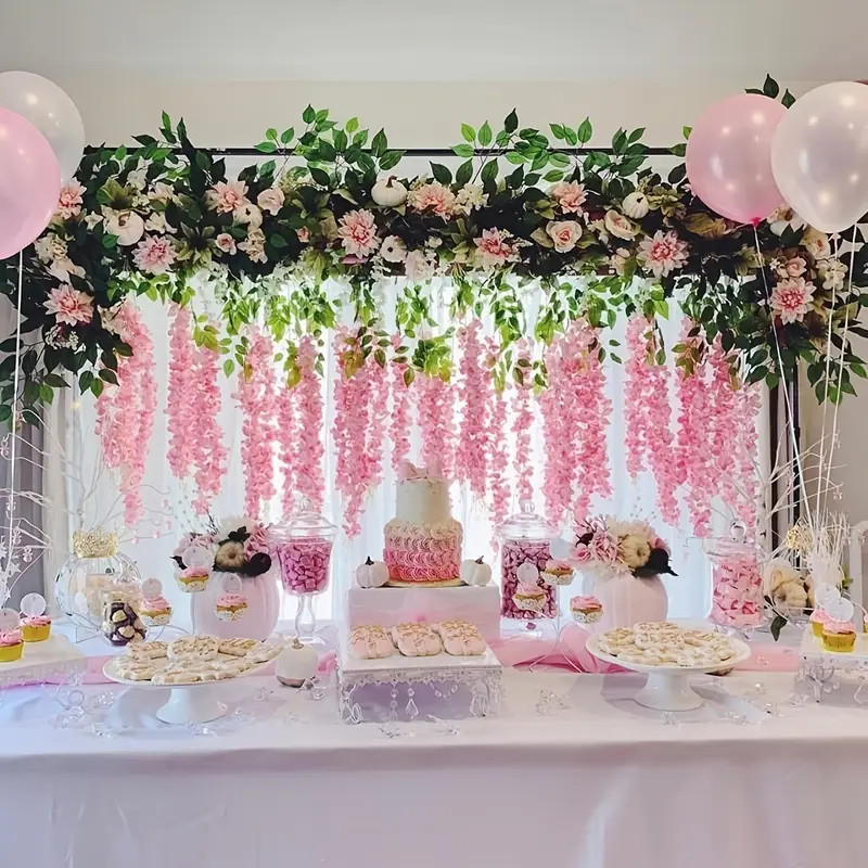 6pcs Flores Artificiais Wisteria Falsas Penduradas Em Vinha De Seda Para Decorações De Festas De Casamento No Jardim Ven
