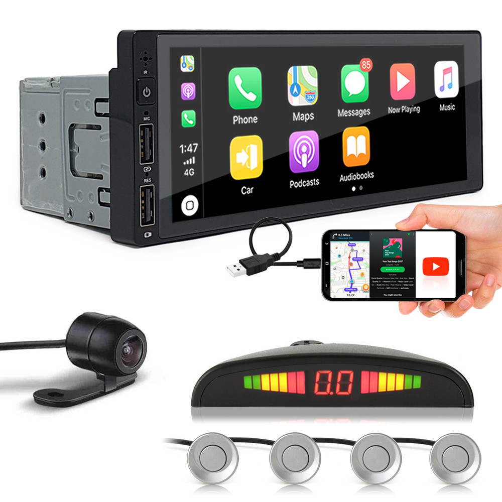Kit Multimídia 1 Din + Câmera Ré + Sensor Ré Prata Novo Uno 2011 2012 2013 2014 Espelhamento Android Auto