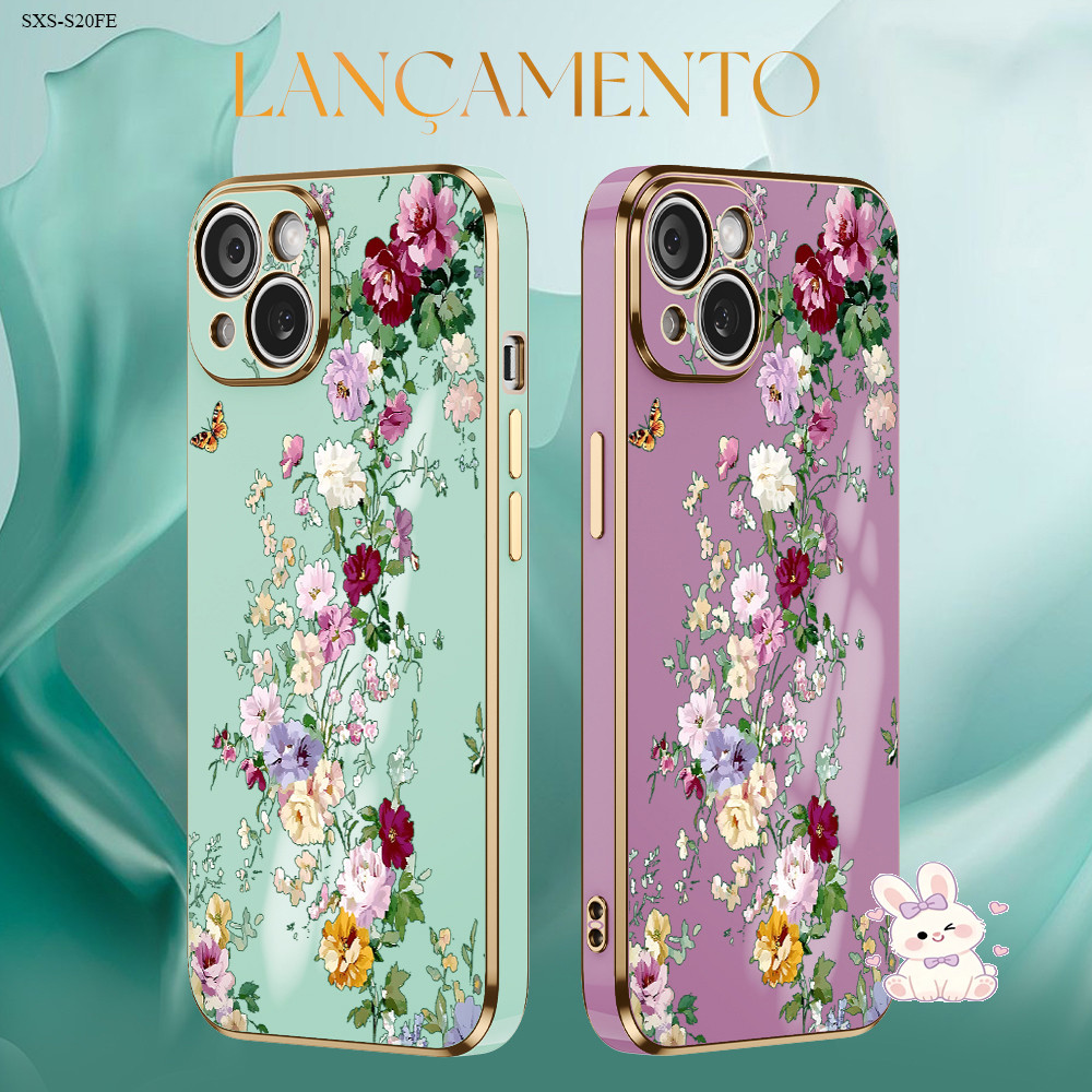 Capinha Para Samsung Galaxy S24 S23 S22 S21 S20 FE Ultra 4G 5G Capa Borda Dourada Anti-Impacto Case DD1833