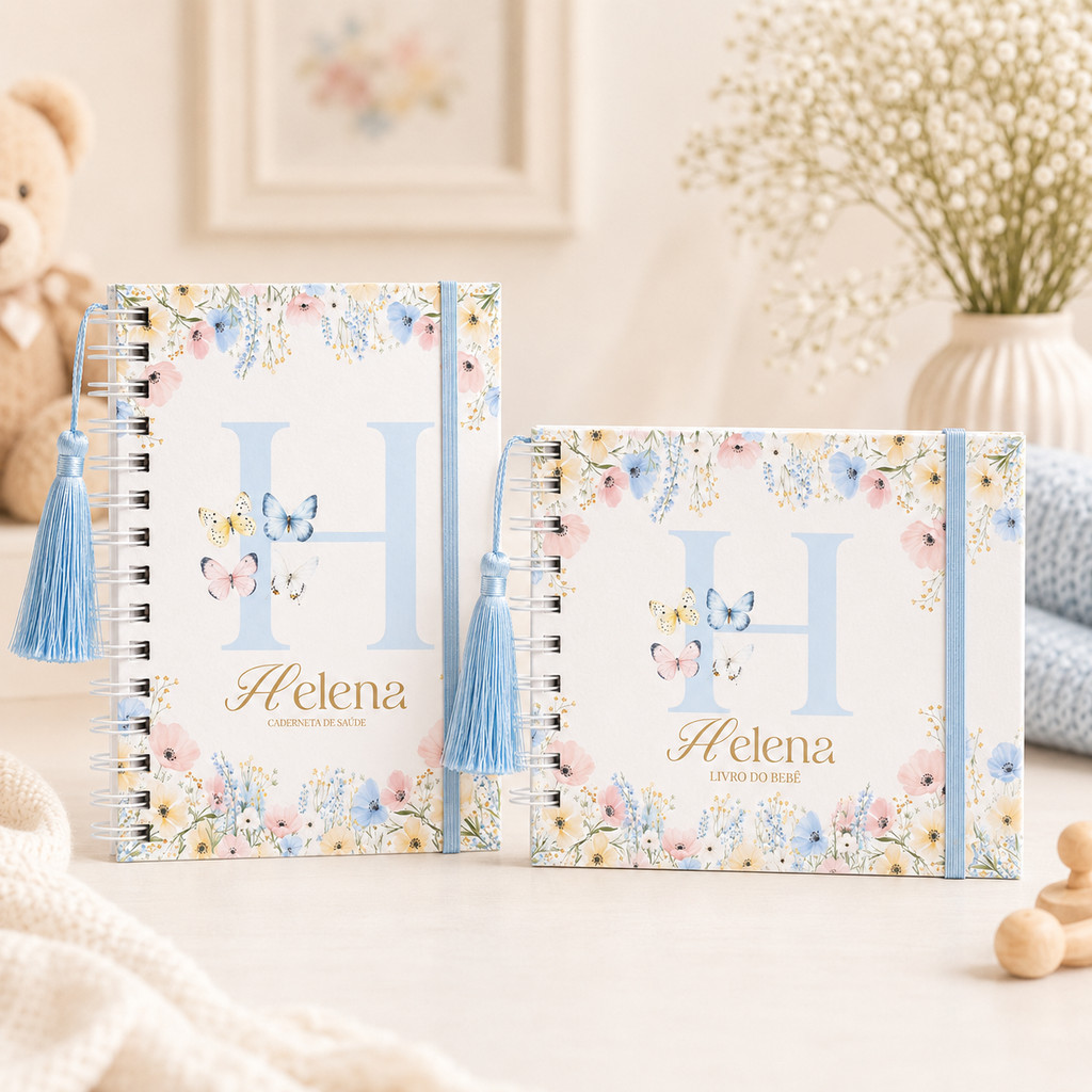 Kit Caderneta Vacina + Livro do Bebê Personalizado Cerejeira Sakura Rosa Presente Maternidade Chá Bebê