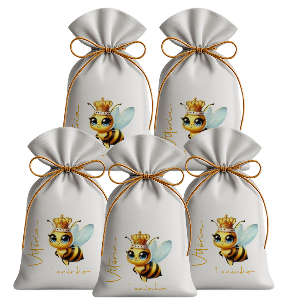 Kit 30 Saquinhos Sacolinhas Lembrancinha Festa Aniversário Tecido Personalizado Abelhinha Rainha