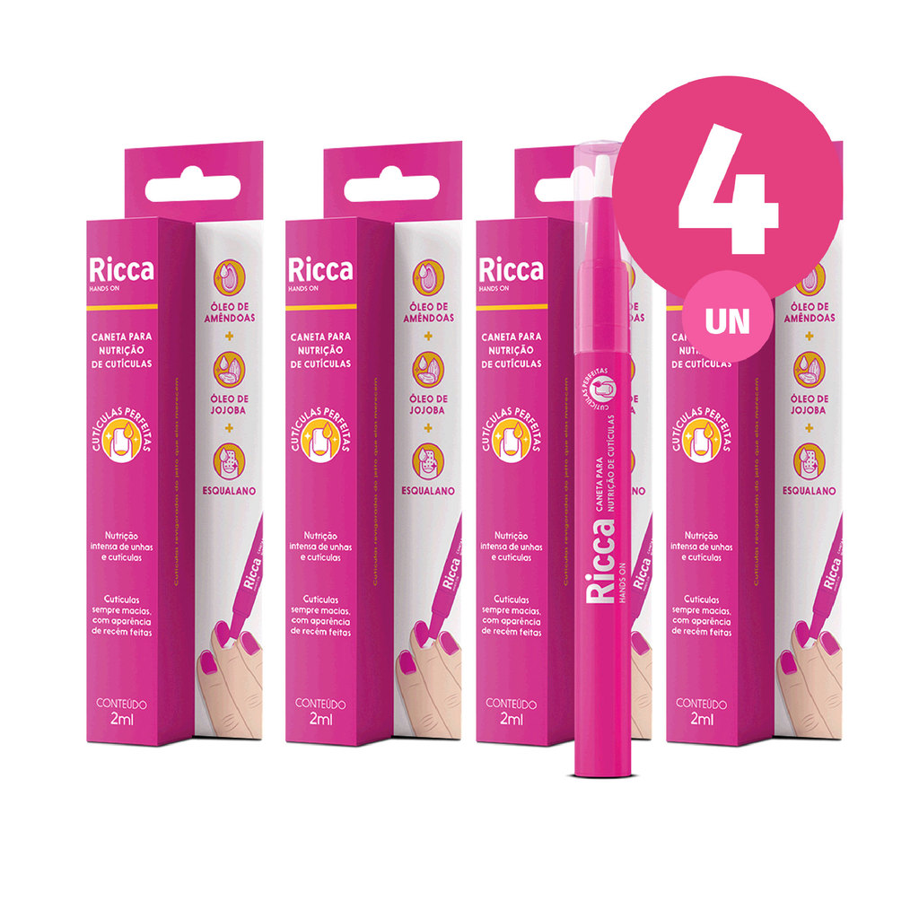 Kit 4x Caneta Nutrição de Cutículas 2ml Ricca| Com Óleos Naturais e Vitaminas | Hidratação e Nutrição