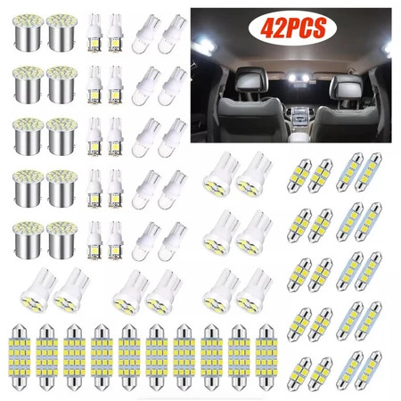 42 peças Kits de luz Interior led branco para carro com luzes de mapa led, luzes de teto, luzes de placa de licença, luz