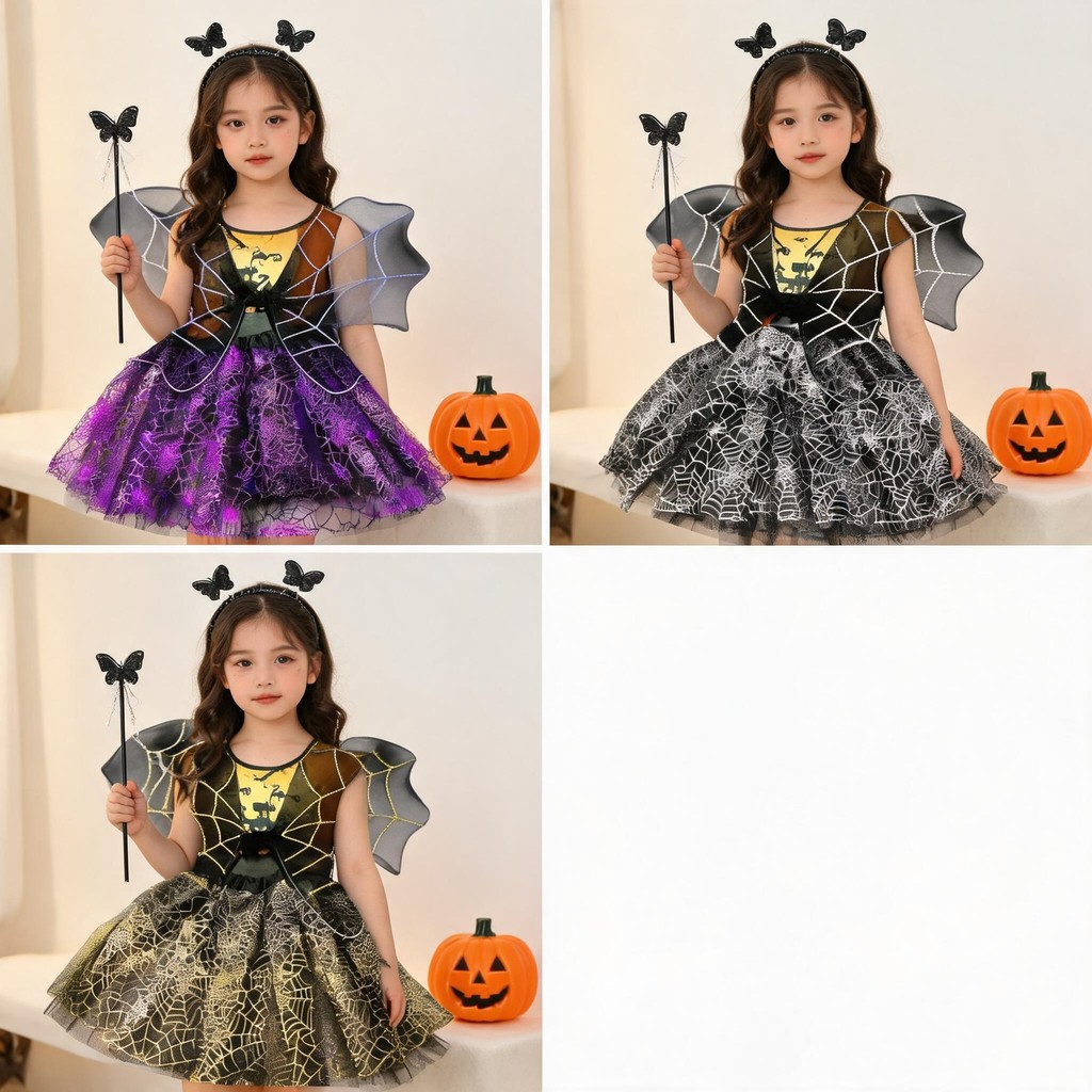 Fantasia De Bruxa Aranha Dia Das Bruxas 4 Peças Para Meninas Pequenas Traje Cosplay Festa Infantil