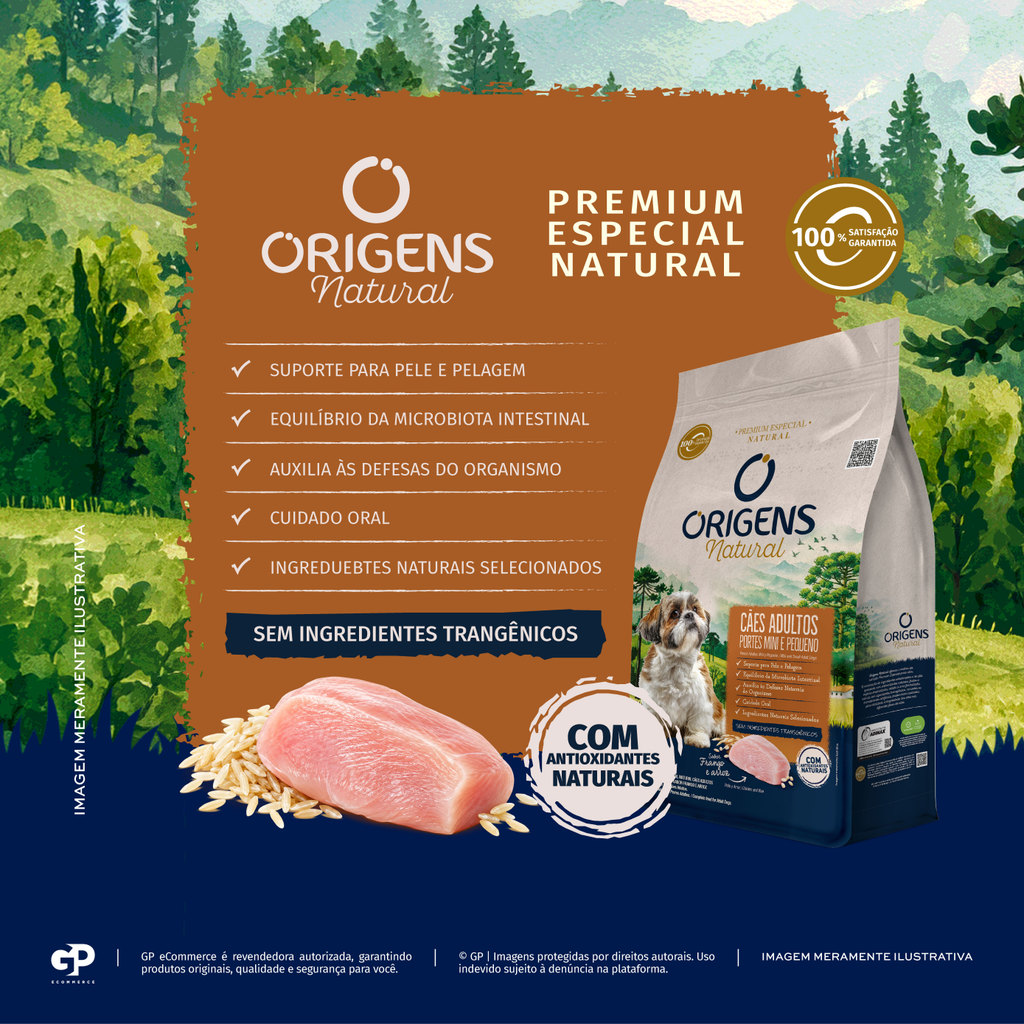 Ração Origens Natural Cães Adultos Porte Mine Pequeno Sabor Frango e Arroz 3kg Adimax — imagem 2 de 2