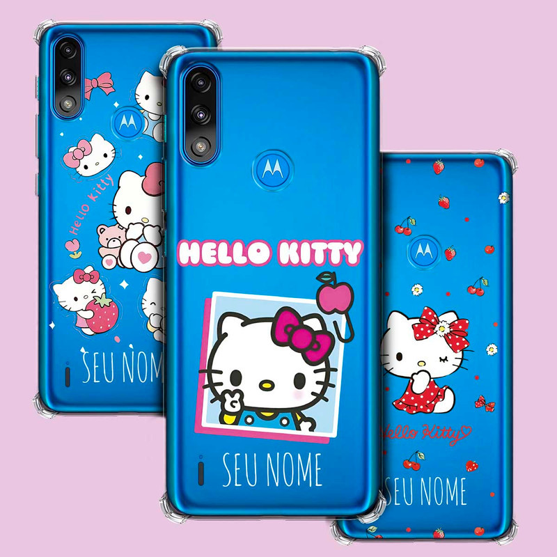 Capa Capinha - Motorola Moto E7 Power - Hello Kitty Transparente Personalizada Nome Cute Kawaii
