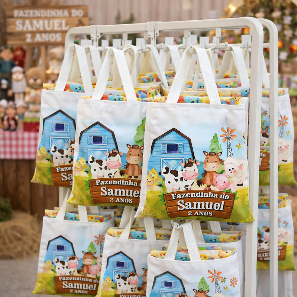 Festa Fazendinha Sacolinhas de Tecido Personalizadas Lembrancinhas de Aniversário 21x24cm