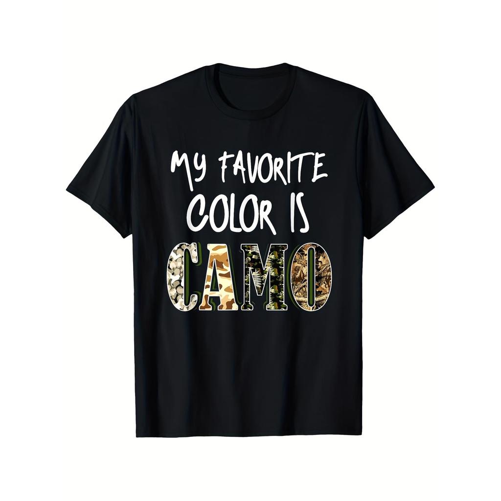 Camiseta Masculina Camuflada Minha Cor Favorita É | 100 % 180Gsm Pesada Com Gola Redonda Para O Dia Dos Namorados
