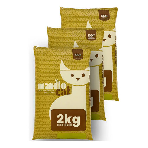 Kit 3 Areia Sanitária Natural para Gatos Mandiocat 6Kg Sem Poeira, Sem Cheiro, Cria Blocos