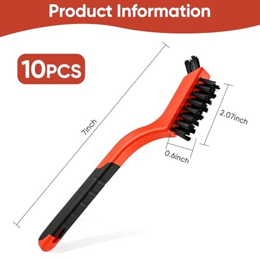 { PUO } Conjunto De 10 Peças : Escova Vermelha De Limpeza De Carro Com Cerdas De Nylon De Ponta Dupla De 7 Polegadas