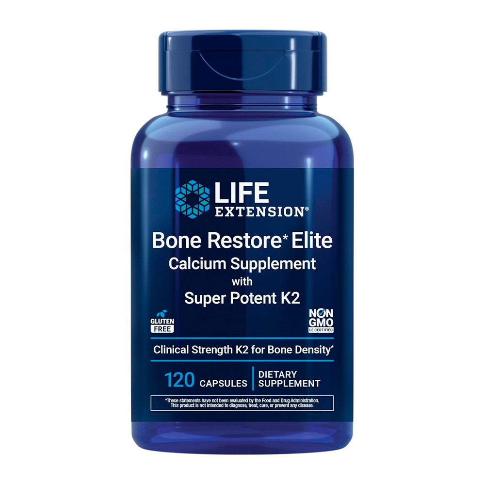 Cálcio Bone Restore Elite Life Extension com K2 D3 120 Cáps