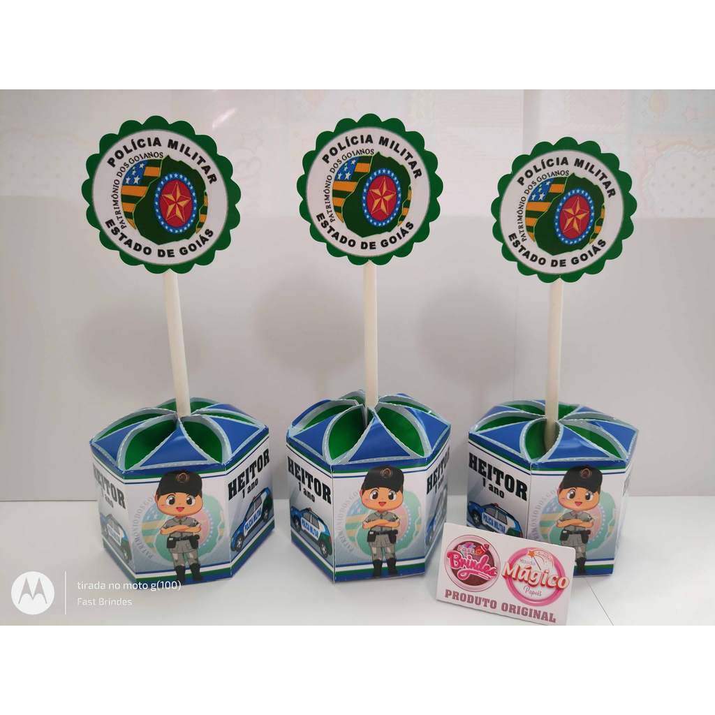 Caixa Sextavada - Centro de Mesa - Lembracinha Personalizada TEMA: Polícia de Goiás - Envio Rápido