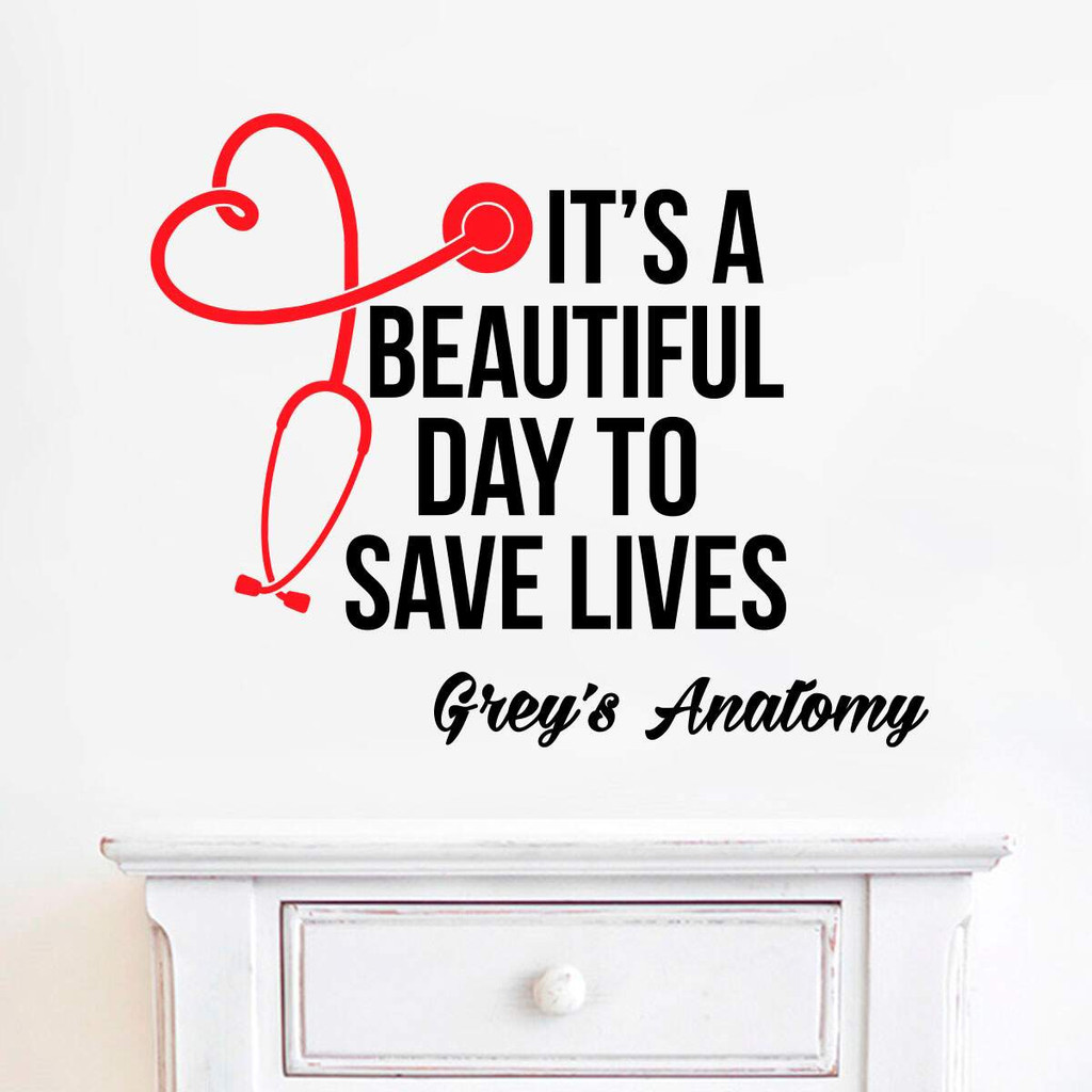 Adesivo decorativo Grey's Anatomy estetoscópio coração para parede frases motivacionais