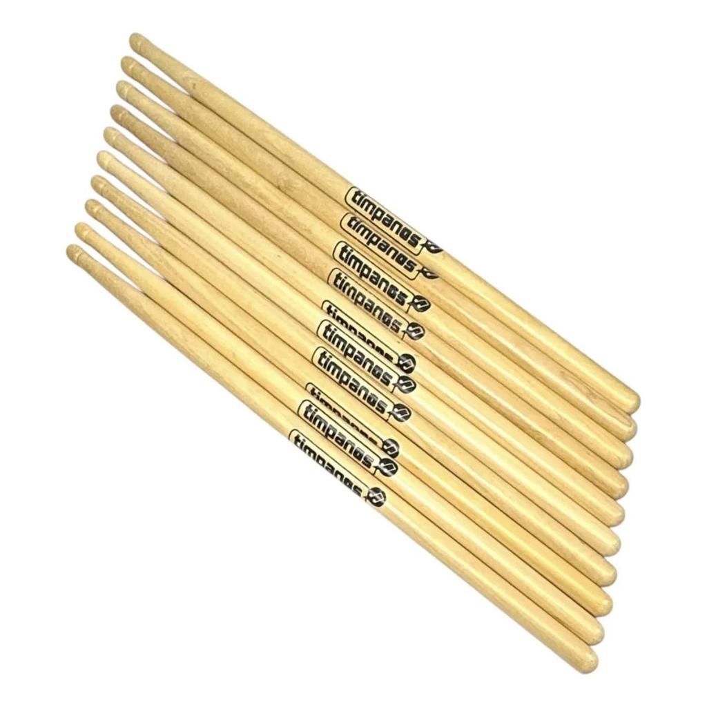 Kit 5 Pares Baquetas Tímpanos Marfim Ponta Madeira Pdm5a