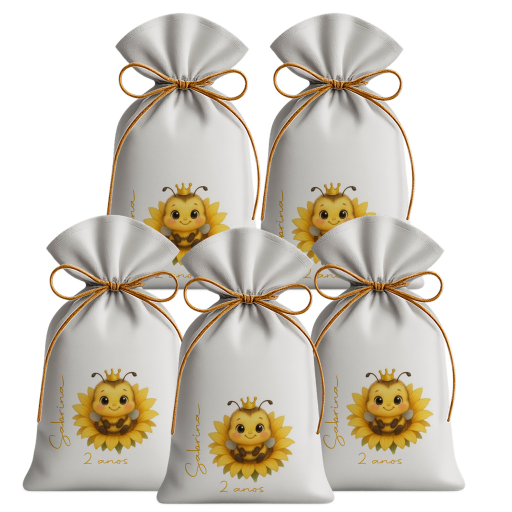 Kit 15 Saquinhos Sacolinhas Lembrancinha Festa Aniversário Tecido Personalizado Abelhinha Girassol