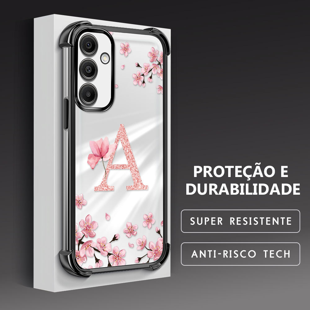 Capinha Com Flores Letras Para Samsung Galaxy A16 4G 5G Personalizada Capa Anti Impacto Transparente Macia Case SJ 1337