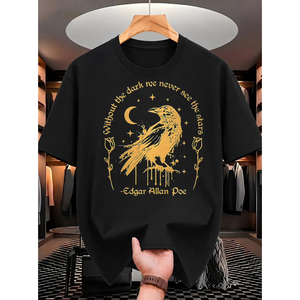 Camiseta Unissex 100% Algodão Oversize Gótica Literária Edgar Allan Poe Corvo Estrelas literatura de terror clássica aut