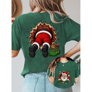 Camiseta Feminina Papai Noel Retrô 100% Algodão Estampa Natalina Vintage Manga Curta