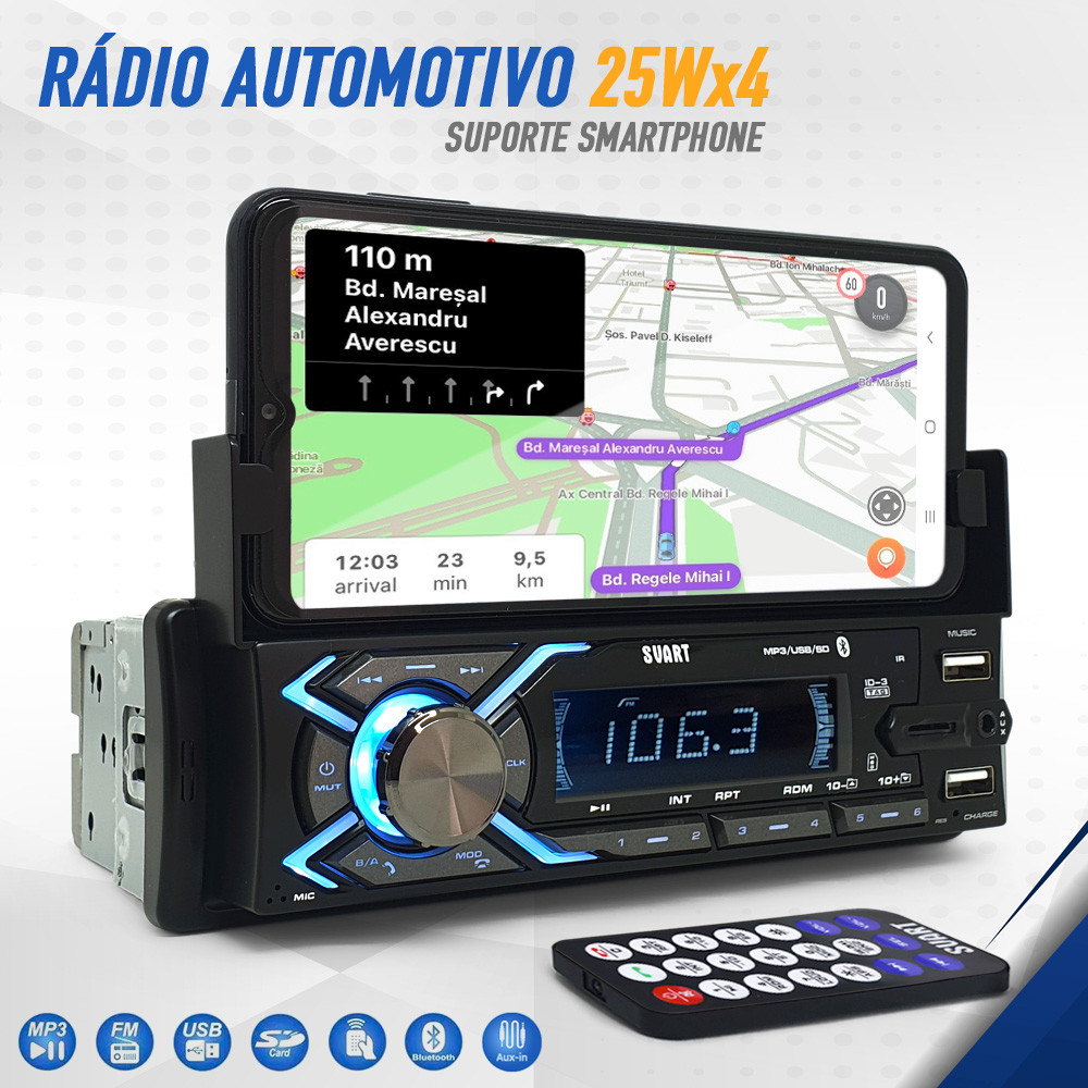 Rádio C/ Suporte Celular S10 2011 2012 2013 Bluetooth USB Apoio Sincroniza Celular Ligação
