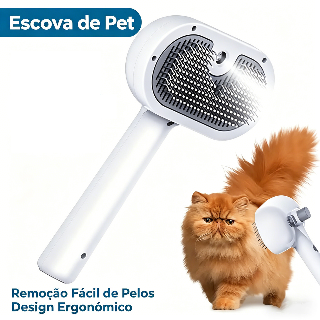 Escova a Vapor para Pets com Spray USB Autolimpeza Removedor de Pelos para Gatos e Cachorros