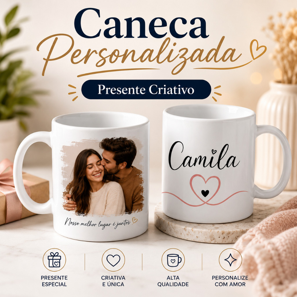 Caneca Personalizada Cerâmica Branca 325ml Com Foto Nome Mensagem Presente Aniversário Amiga Amigo