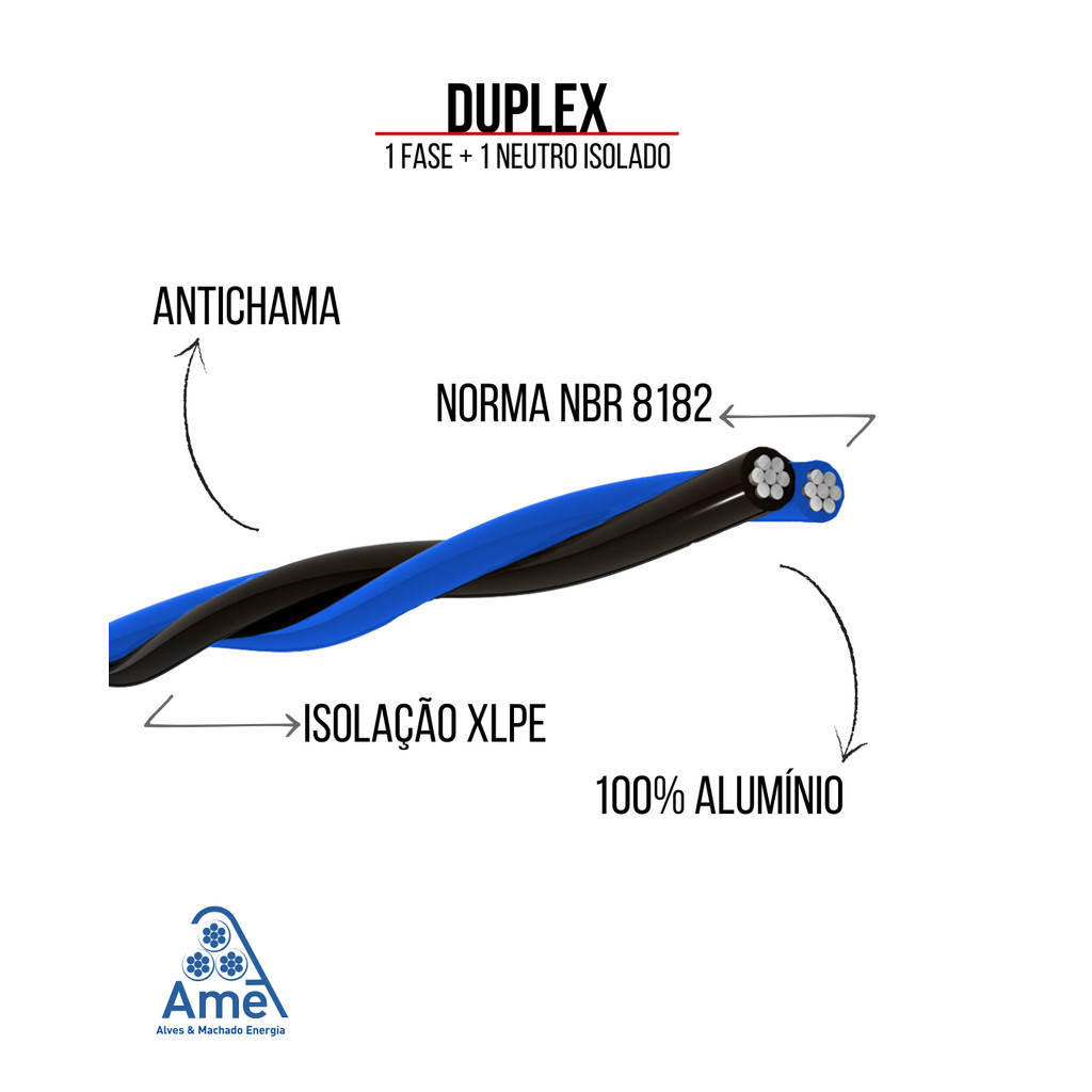 Fio Cabo Alumínio Multiplex Duplex Preto e Azul 10mm com 285 Metros