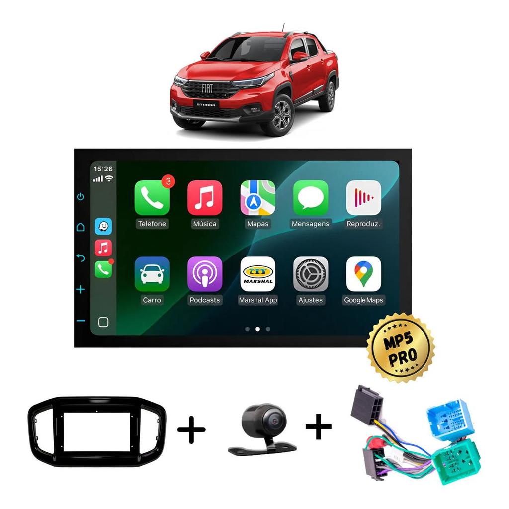 Kit Multimidia Mp5 Pro+ 7' Strada 2021 ou acima + chicote, p/ carro com multimídia original