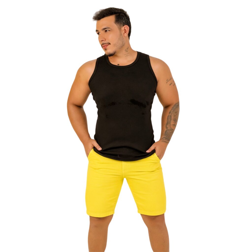 Bermuda Masculina Sarja Color Slim Casual Premium Verão Luxo Com Bolsos Confortável, Garotta Marotta