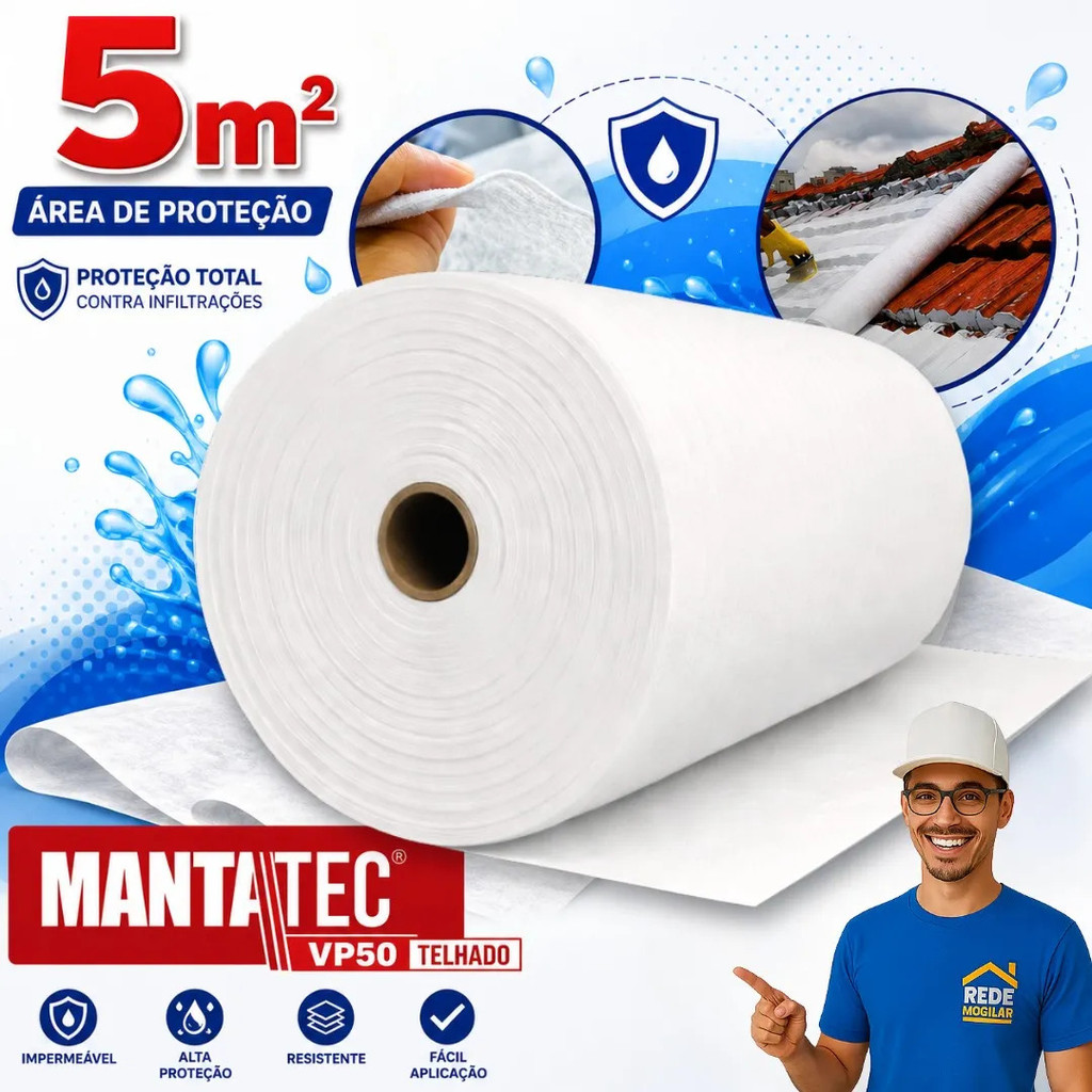 Manta VP50 MantaTec 5m2 Reforço Impermeável Para Cobertura Com Manta Acrílica