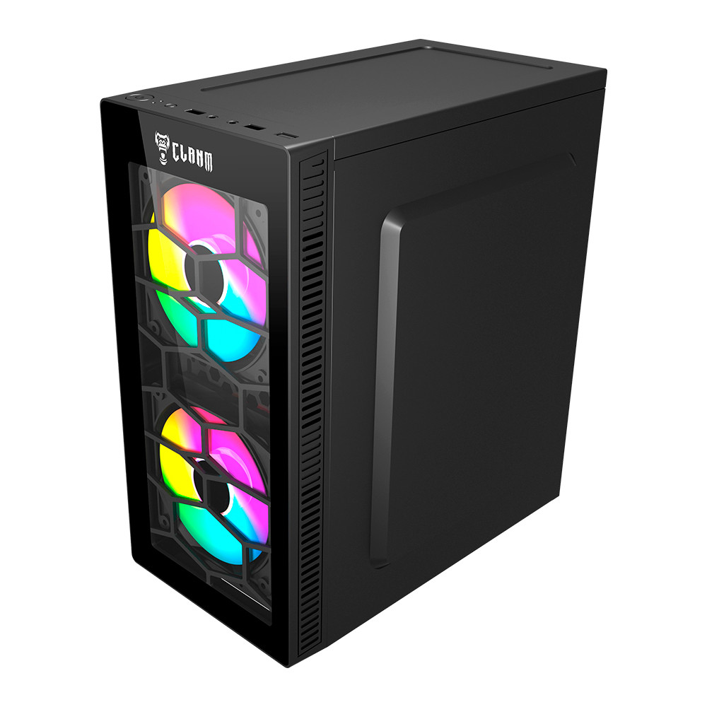 Gabinete Gamer Clanm Kaesar Compacto Painel Frontal Vidro Micro-ATX Preto para PC