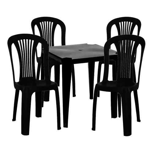 Mesa Monobloco Com 4 Cadeiras Preta Bistrô Truco Bar