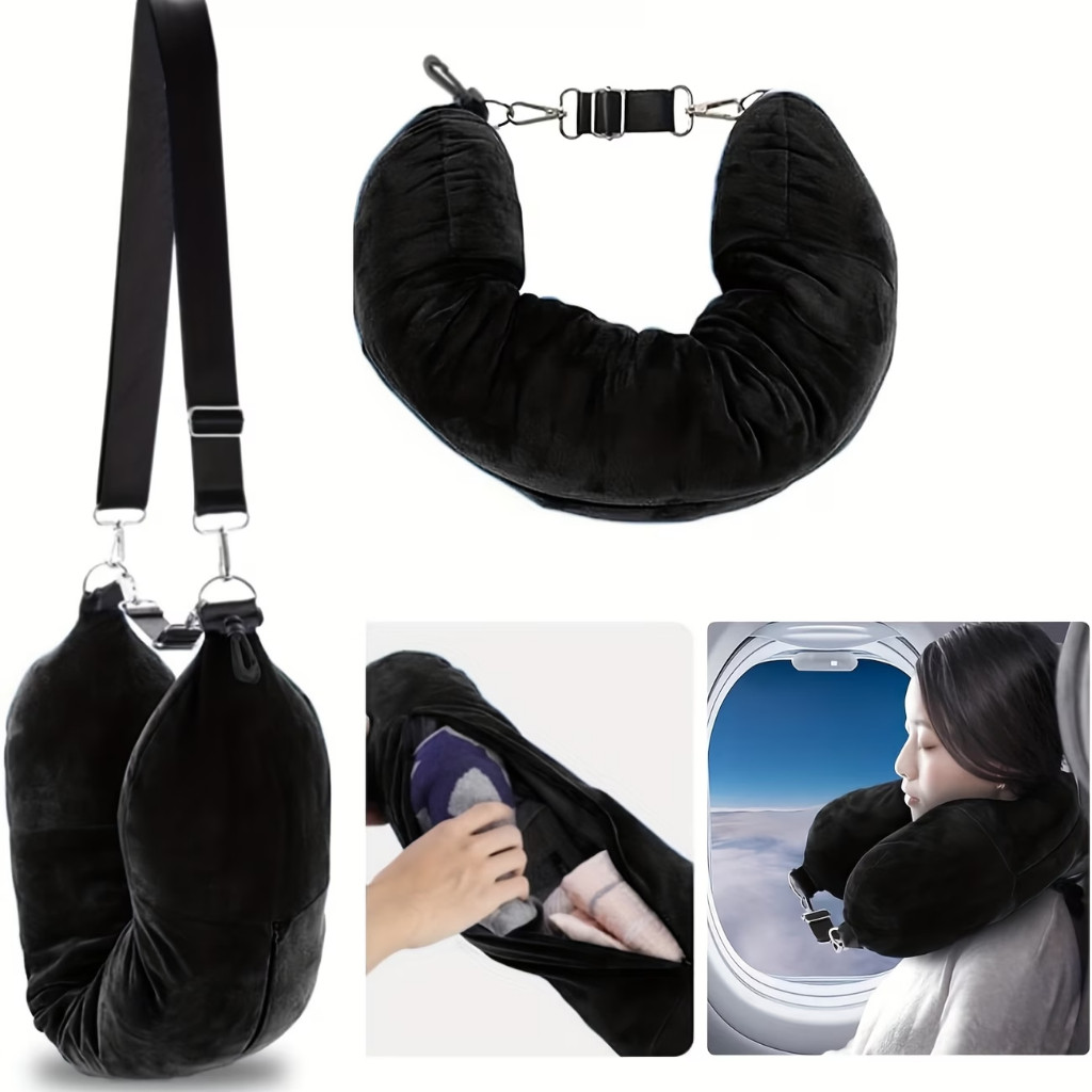 Travesseiro de Pescoço U para Viagem, Almofada Portátil com Enchimento de Roupas, Leve e Compacto Vendido(s) - Azul