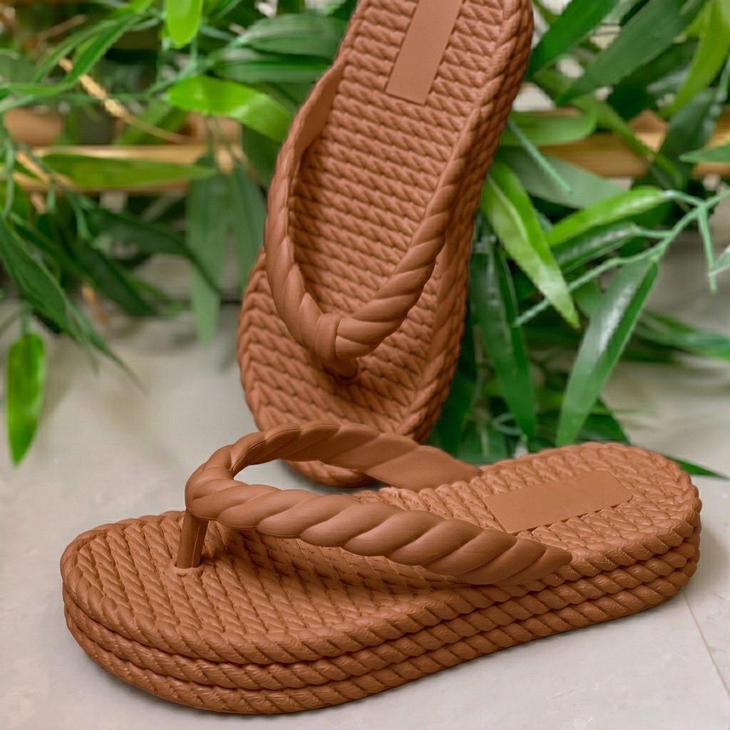 Sandália Feminina Confortável Trança Chinelo Dedo Trançado Plataforma Macia Antiderrapante